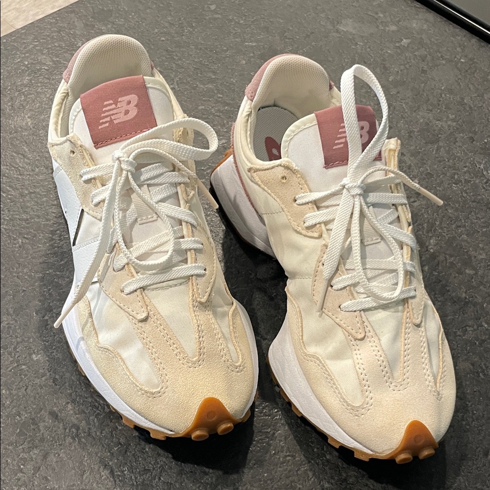 New Balance 327 Women's Cream and Pink Sneakers - very clean, worn 3 times